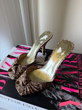 Guess Leopard-Print Knot Open-Toe Heels - Brown